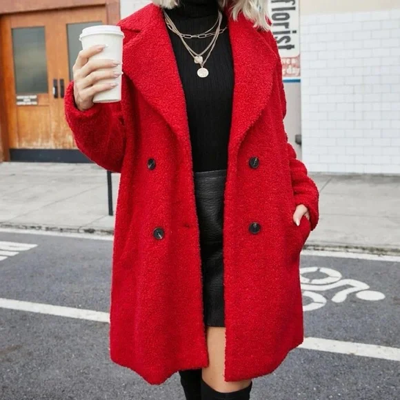 Red Teddy Coat - Picture 1 of 3